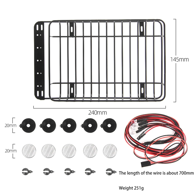 5つのLEDライトを備えた金属製ルーフラック,1:10 rcクローラー,traxxas,TRX-4,scx10,90046,scx10 iii,AXI03007-Drop