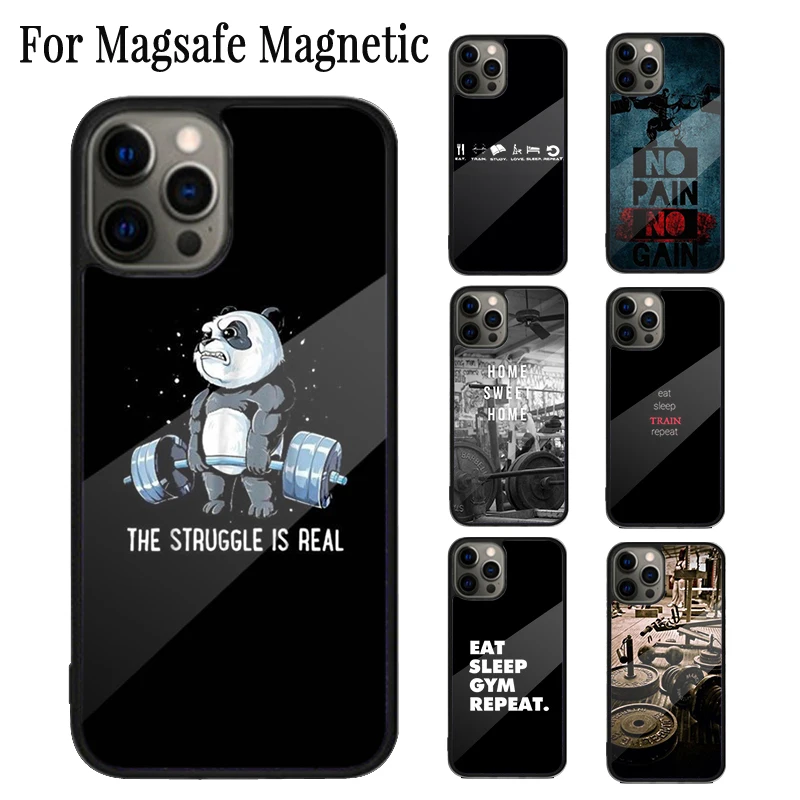 Bodybuilding Gym Fitness Magnetic Phone Case Coque For iPhone 16 15 14 Plus 13 12 Mini 11 Pro Max Magsafe Wireless Cover