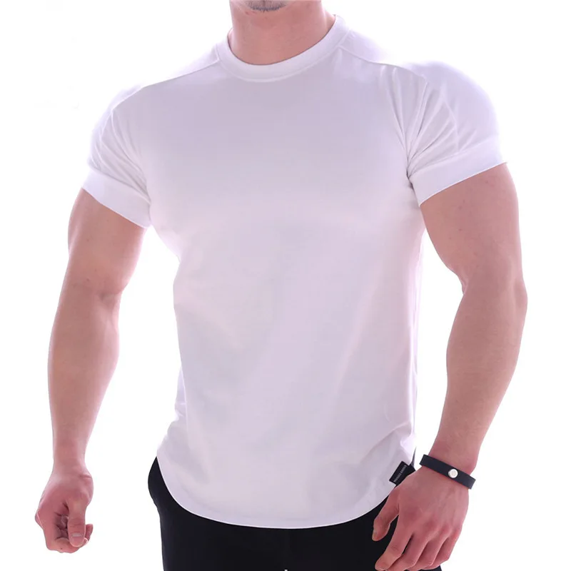 Men's Sports T-shirt Fast Dry Summer Running Round Neck Basketball Training Clothes Elastic Short Sleeve Skin-tight Garment