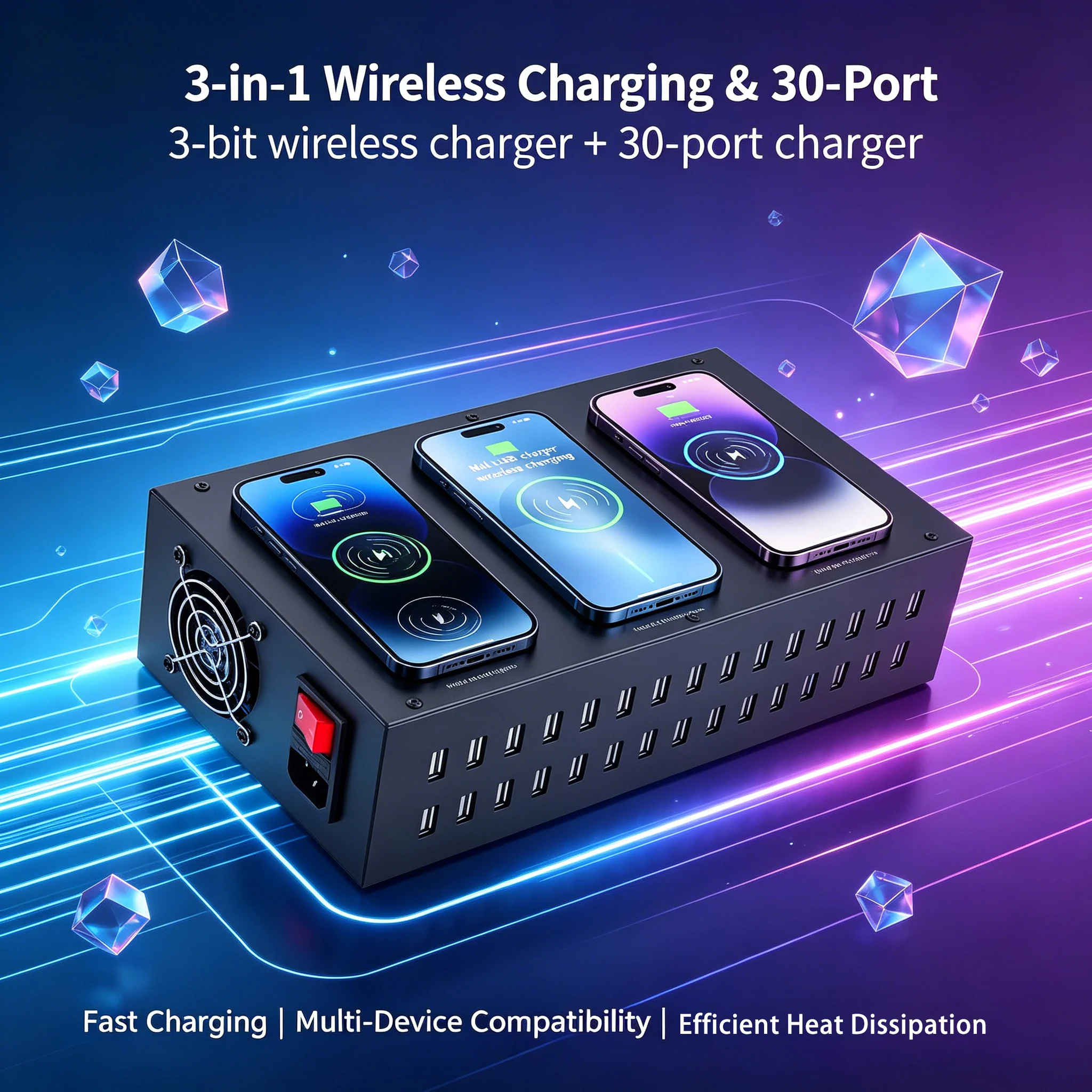 

Wireless Charger USB Charger 30 Ports Desktop Fast Charging Station Power for MacBook Tablet iPhone 17 Samsung