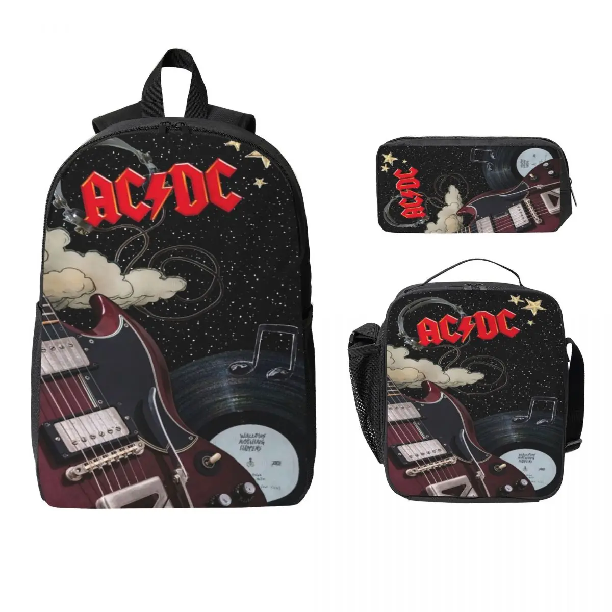 

3Pcs A-ACDCS School bags Set for Children Rock Pencil Boxes Backpack Sets with Lunch Box For Primary School Students Knapsack