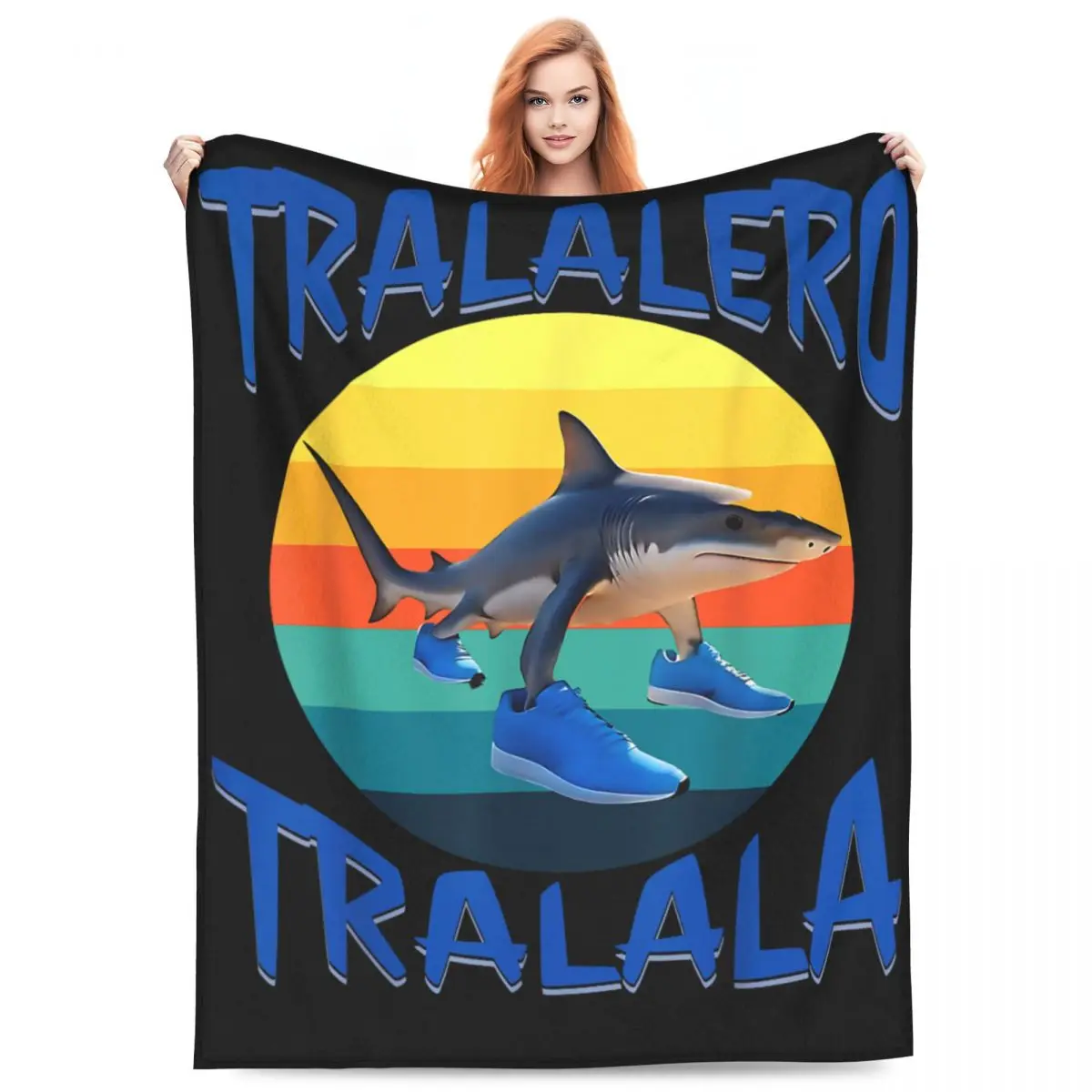 

Tralalero Tralala Funny Italian Brainrot Meme Blanket Quality Super Warm Throw Blanket Winter Camping Outdoor Print Bedspread