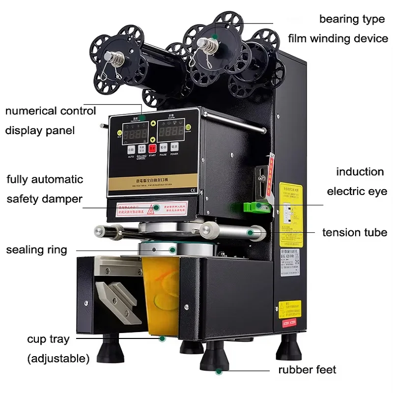 Cup Sealing Machine Milk Coffee Juice Cup Sealer for Plastic PP 90/95 MM Diameter Drinks Cup Bubble Tea Shop
