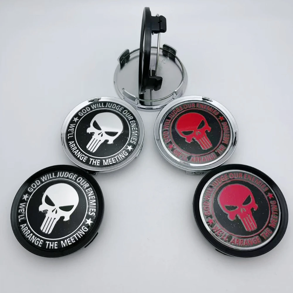 

4pcs 75mm Car Wheel Center Caps with Punisher Skull Logo Emblem Wheels Hubcaps Auto Rims Dust Cover Styling Car Accessories