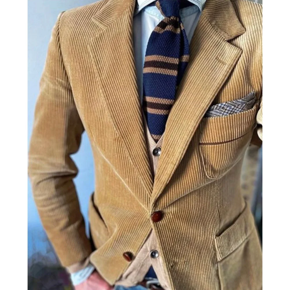 

Mens Corduroy Blazer Single Breasted Casual Fashion Slim Fit Comfortable Elegant Party Business Suit Jacket Formal Tuxedo Office