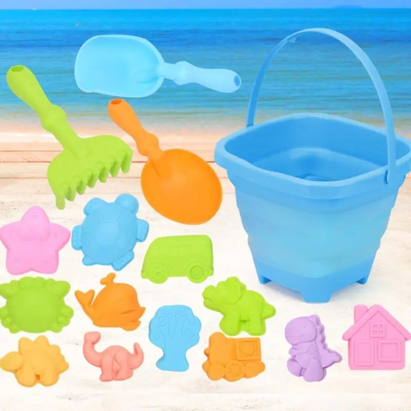 Seaside Sand Toy with Foldable Bucklet for Child Sand Sculpture Mold Beach Sand Bucket Kid Party Game Beach Sand Playset