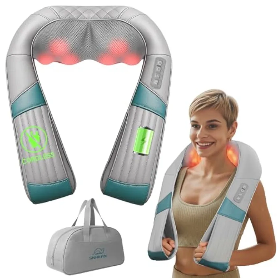 

Беспроводной массажер для шеи с подогревом, массажер для шеи и спины шиацу для облегчения боли, перезаряжаемый 4D массажер для разминания плеч и глубоких тканей