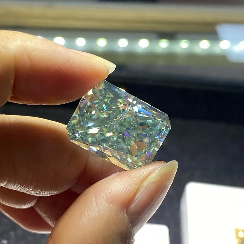 YanYao Jewelry Hot Selling 15x20mm Green Yellow Moissanite Crushed Ice Radiant Cut Loose Gemstones for Diamond Jewelry Making