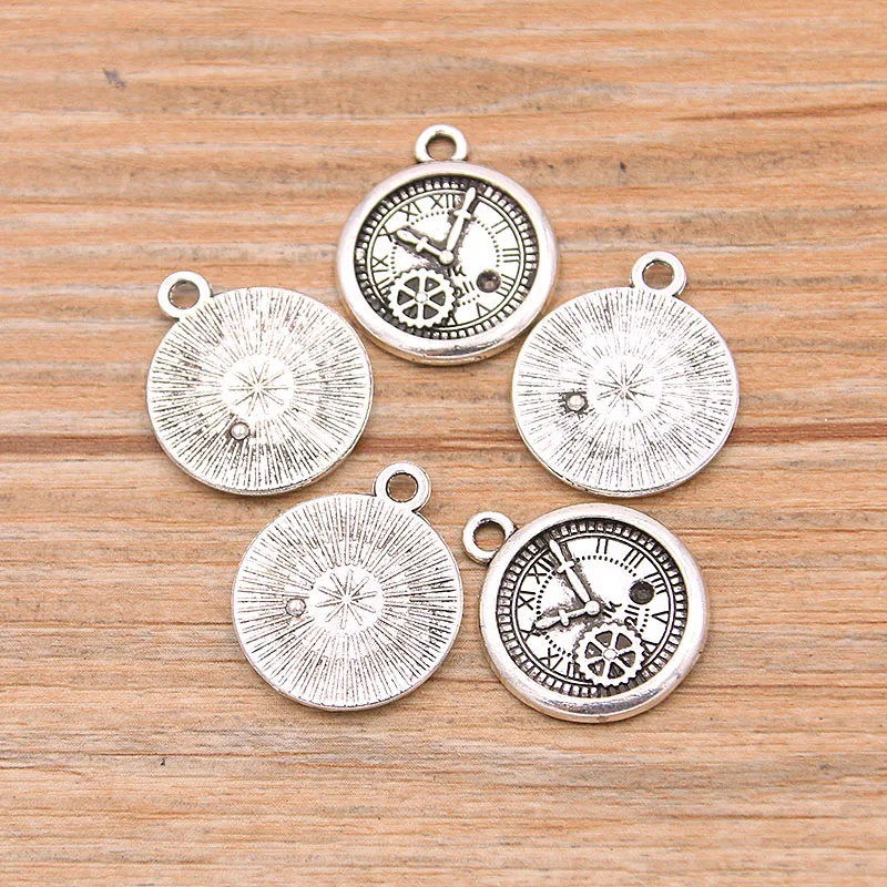 10PCS 18*21mm Two Color Vintage Metal Zinc Alloy Round Steampunk Clock Charms For DIY Necklace Bracelet Jewelry Making Findings