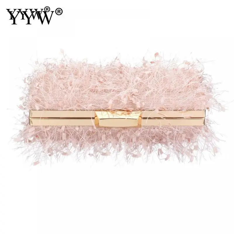 Fashion Fluffy Women Tassel Feather Handbag Evening Clutch Bag Party Wedding Chain Crossbody Messenger Purse Female Shoulder Bag