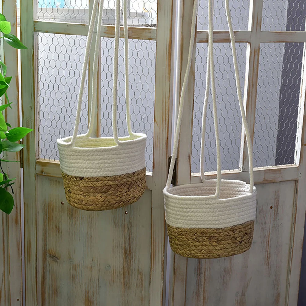 سلة زراعة منسوجة معلقة ممتازة لشرفة الحديقة وحاوية نباتات داخلية وخارجية مع سلسلة معدنية