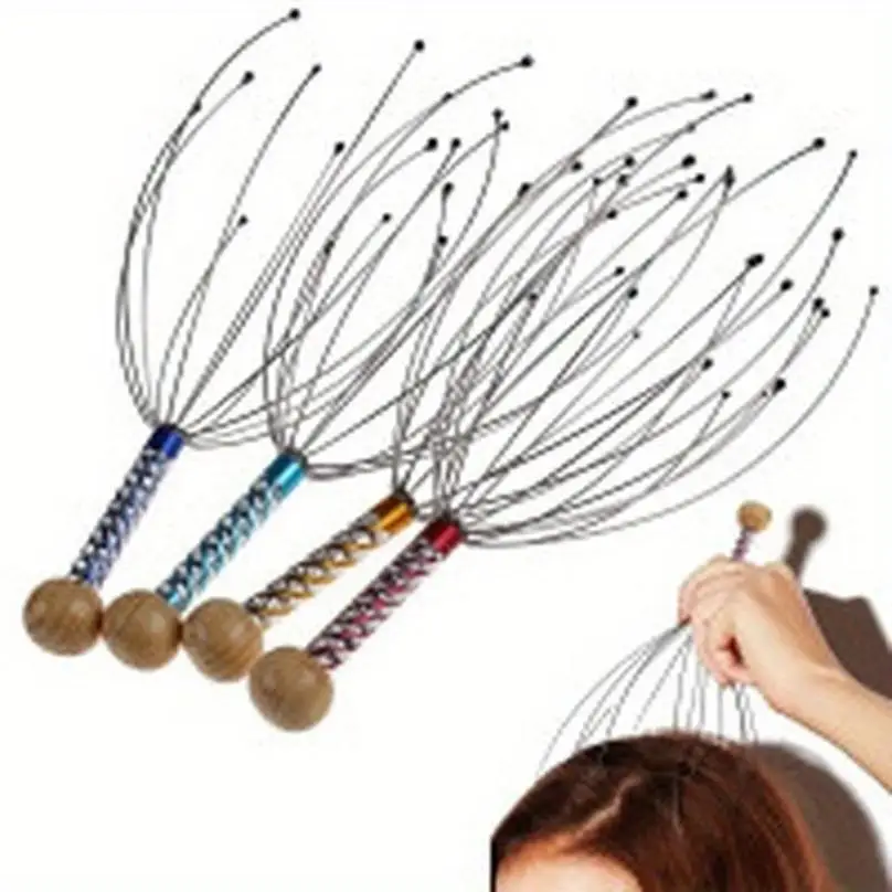 New Octopus Head Massager Scalp Relaxation Relief Muscle Tension Tiredness Metal Head Massager Instrument(Random Color)