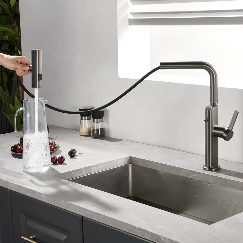 Sanitary Ware 3 Way Water Filter Faucet Spray Pull Down Kitchen Mixer Taps Pull Out Waterfall Kitchen Sink Faucets