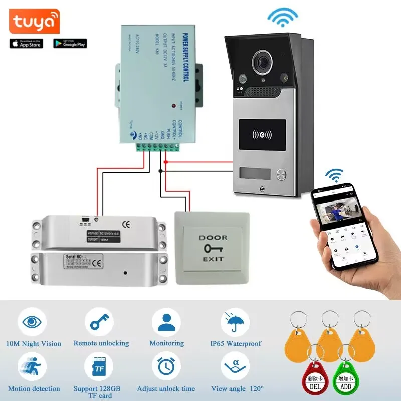 Timbre inalámbrico con WiFi para el hogar, intercomunicador de vídeo con desbloqueo RFID, 1080P, Tuya, para apartamento