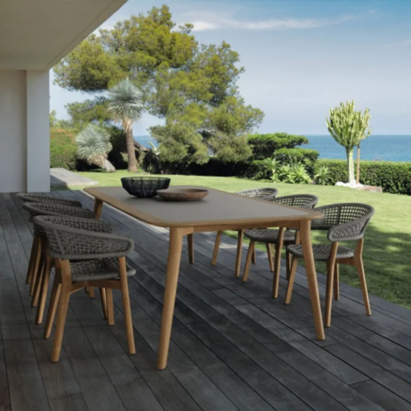 

HYS outdoor rattan table and chair hotel B&B garden teak table chair courtyard balcony casual rattan chair combination