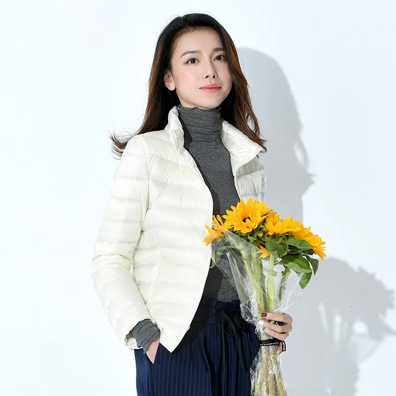 Dames 2025, nieuwe korte, lichte en dunne verdikte warme slanke witte eendendons mode-jas donsjack