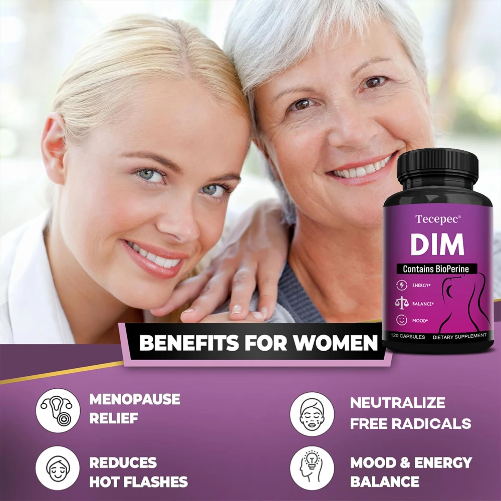 DIM Health Supplements - Piperine Extract Capsules Helps with Menopausal Metabolism Relieves Hot Flashes and Night Sweats