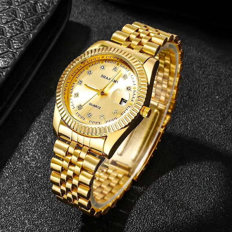 Watches Mens Top Brand Luxury Gold Watch Calendar With Stainless Steel Band Fashion Business Quartz Wristwatch Relogio Masculino