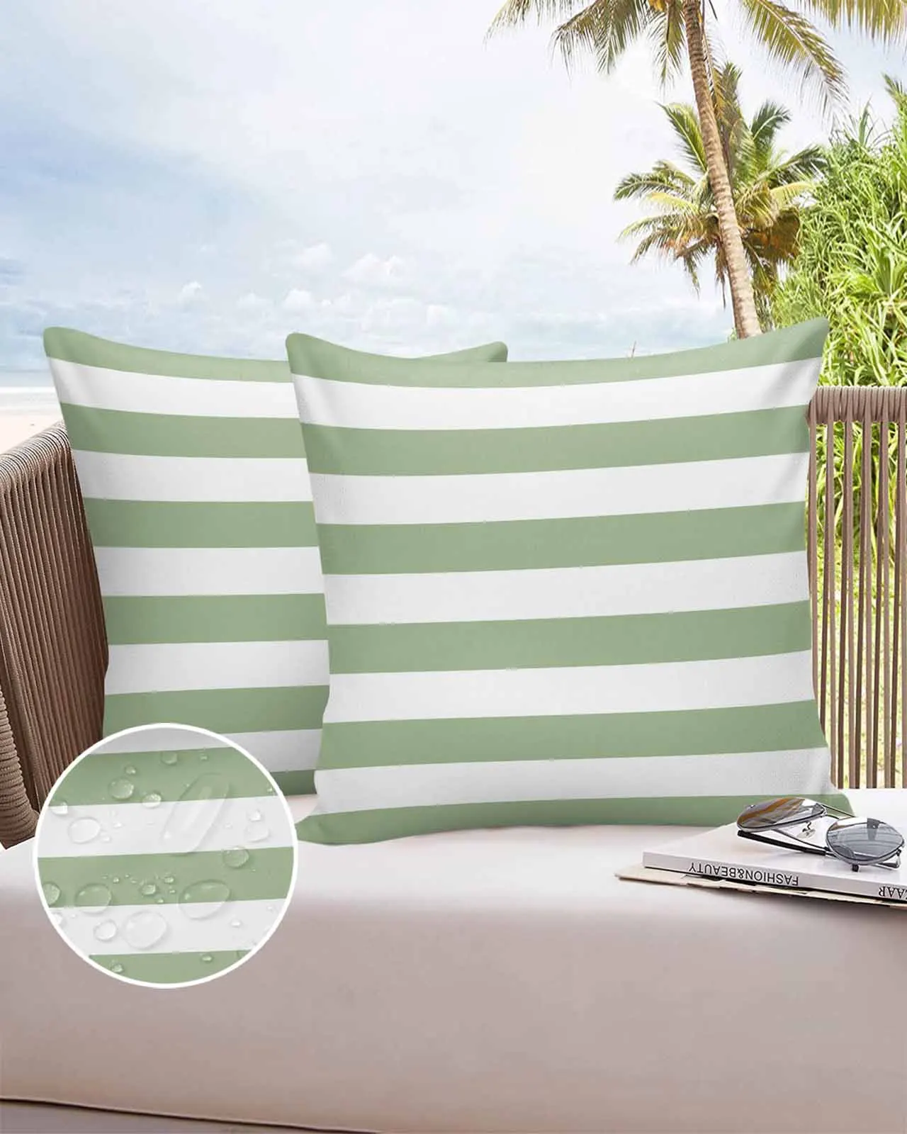 2/4 Pcs Sage Green Stripes Waterproof Pillowcase Office Sofa Throw Pillow Case Car Cushion Cover Home Decor