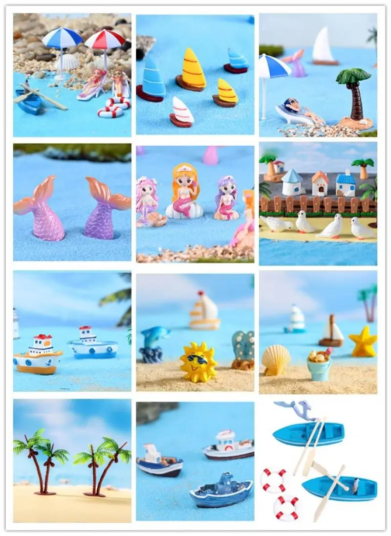 Micro Landscape Beach Landscaping Mini Sun Umbrella Beach Chair Sailing Yacht Beauty Seabird Doll House Landscaping