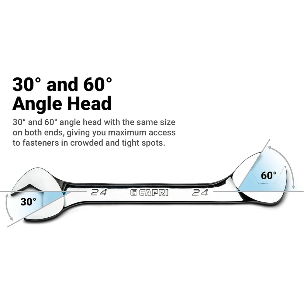 Angle Open End Wrench Set, 30° and 60° angles, 6-24 mm Metric, 19-Piece with Mechanic's Tray