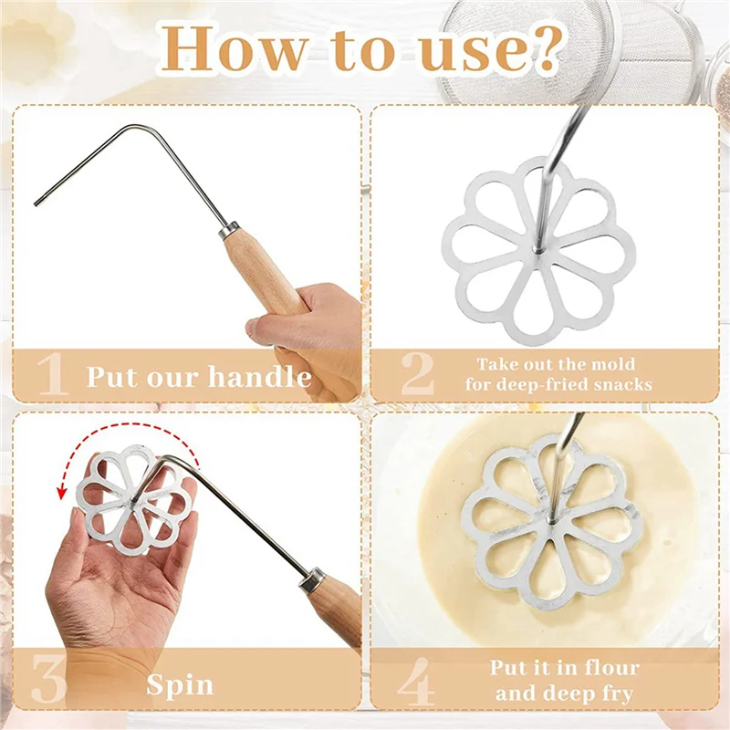 

ABMR-2X Achappam Mold Bunuelos Mold With Handle Rosette Set,Heart Star Circle Square Cookies Mold For Kitchen Baking Fried
