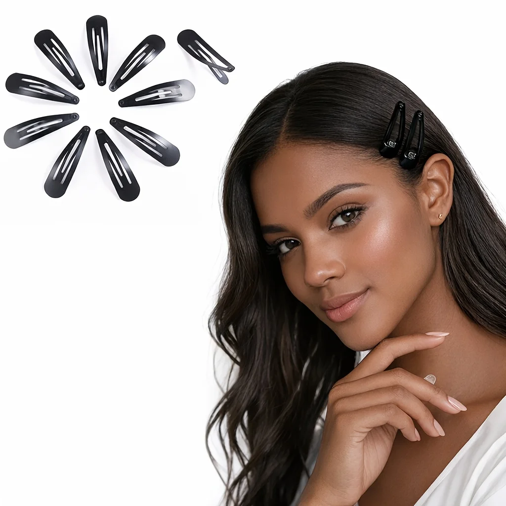 10/25/50/100pcs Stylish Black Water Drop Hair Clips | Non-Slip Metal Snap Barrettes for Easy - Detail 1