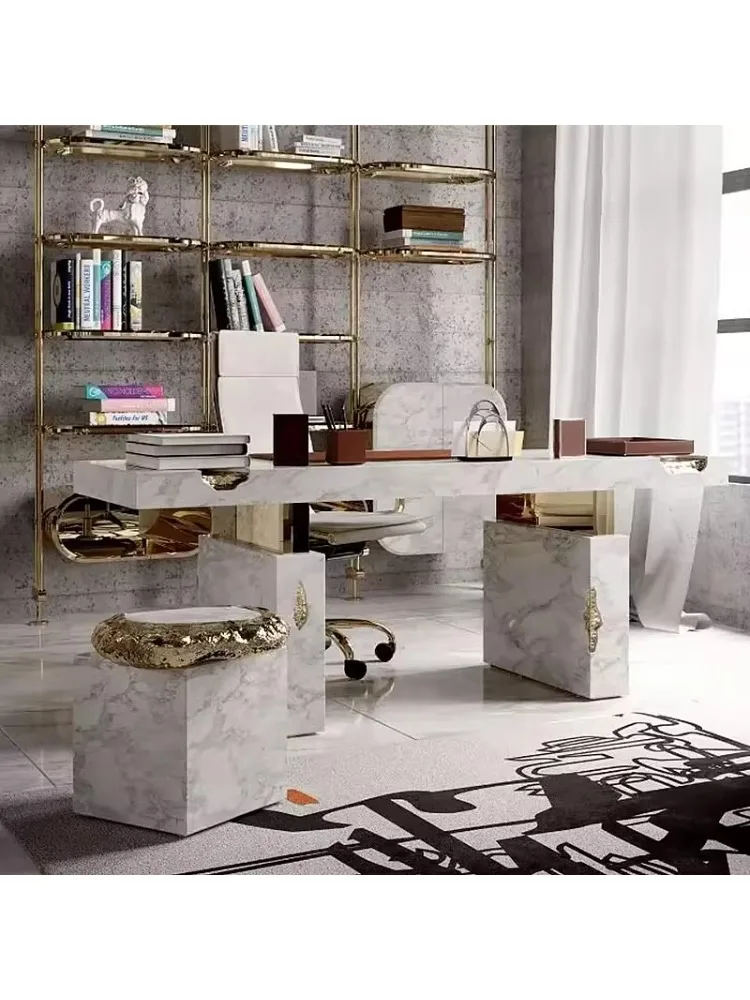Modern light luxury study desk special-shaped simple high-end marble desk