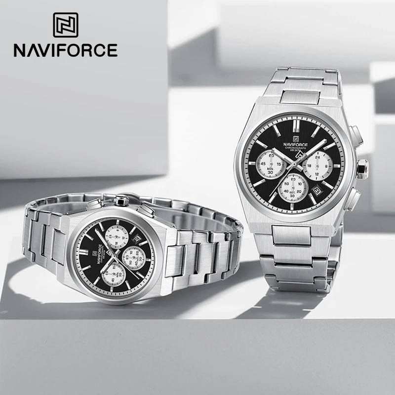 NAVIFORCE Trend merk roestvrij staal paar horloge quartz datumweergave chronograaf voor liefhebbers waterdicht mode wild polshorloge