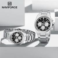 NAVIFORCE marca de tendencia reloj de pareja de acero inoxidable cronógrafo con indicador de fecha de cuarzo para amantes reloj de pulsera salvaje de moda resistente al agua