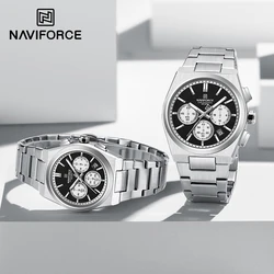 NAVIFORCE Trend Brand Stainless Steel Couple Watch Quartz Date Display Chronograph for Lovers Waterproof Fashion Wild Wristwatch