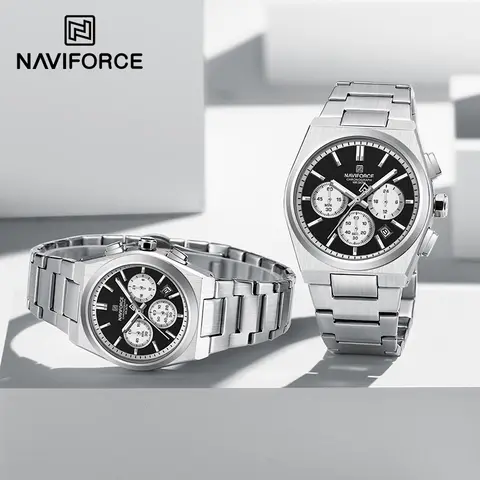 NAVIFORCE 트렌드 브랜드 스테인레스 스틸 커플 시계 연인을위한 쿼츠 날짜 표시 크로노 그래프 방수 패션 와일드 손목 시계