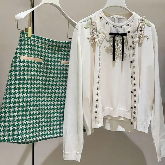 

Aesthetic Knitted Pearl Embroidery Woolen Cardigan Hooded Top Vintage Art Collection Handmade Beaded Lace Lotus Flower Design