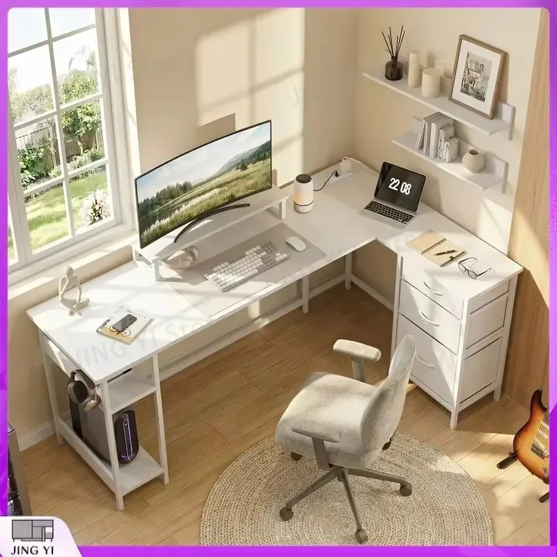 

Reversible L Shaped Corner Desk 168x103 cm with Drawers Storage Power Outlet USB Charging Port Computer Desk for Home Office