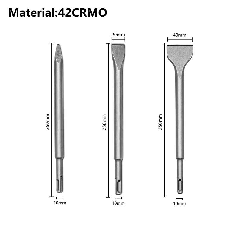 SDS-Plus Chisel Set For Rotary Hammer Drills, 3PC Masonry Concrete Drill Bit Set, Point Flat Scaling Chisels