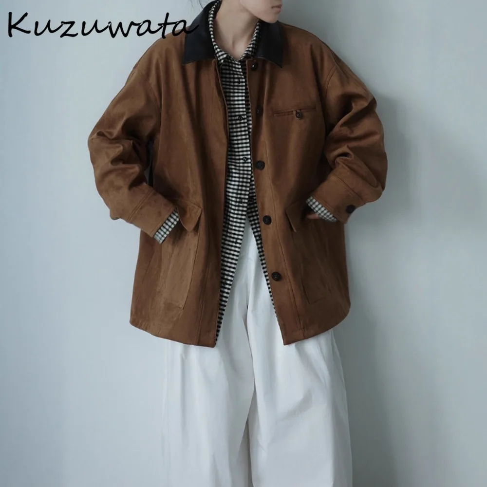 

Kuzuwata Loose Casual New Vintage Pull Femme French Moda Patchwork Slim Warm Jacket Japan High Street Soft Personalized Outwears