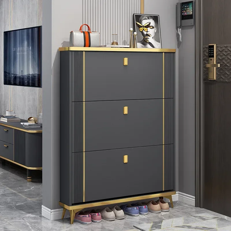 Light luxury ultra-thin shoe cabinet at home door 2022 new tipping bucket entryway cabinet integrated into the home simple shoe