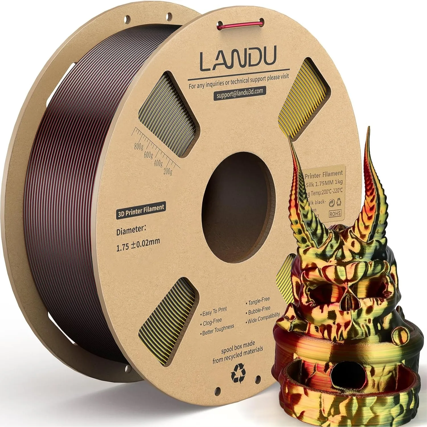 

Silk Tri-Color PLA Filament 1.75mm 1Kg, Neatly Wound 3D Printer Filament with Silky Glossy Finish, 3 in 1 Multicolor +/-0.02mm