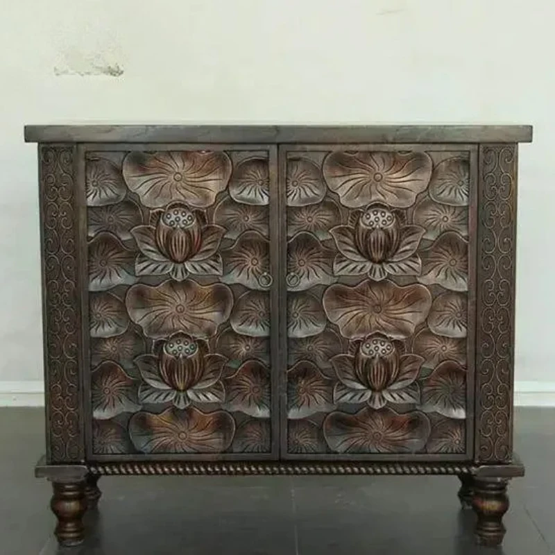 XXSolid wood carving flower storage decorative cabinet, Chinese entrance cabinet