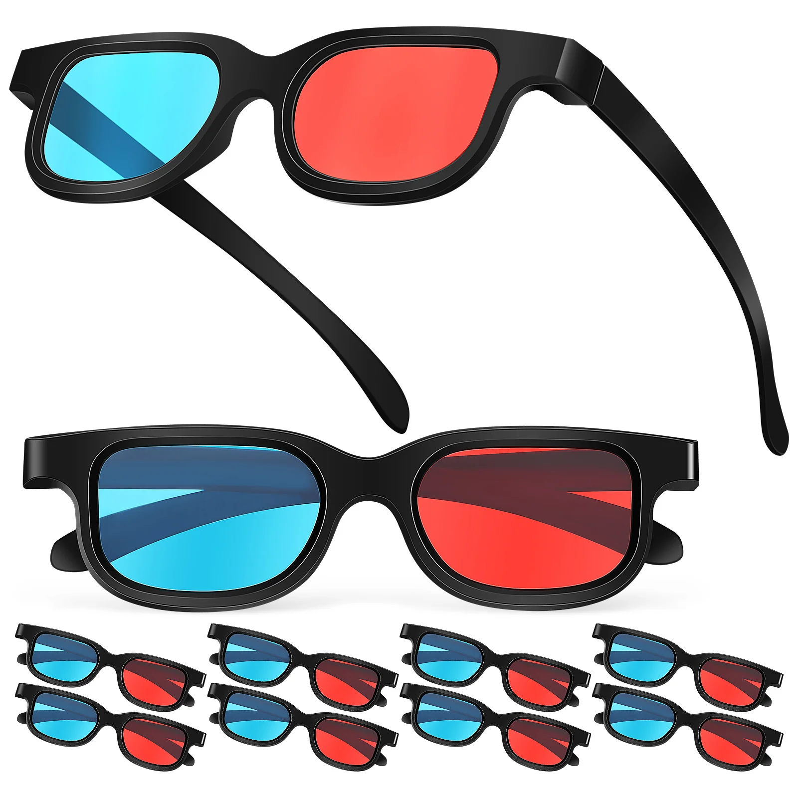 

10Pcs Plastic 3D Glasses Red Blue Lens for 3D Films Games Pictures Frame with Soft Nose Pads for All Ages