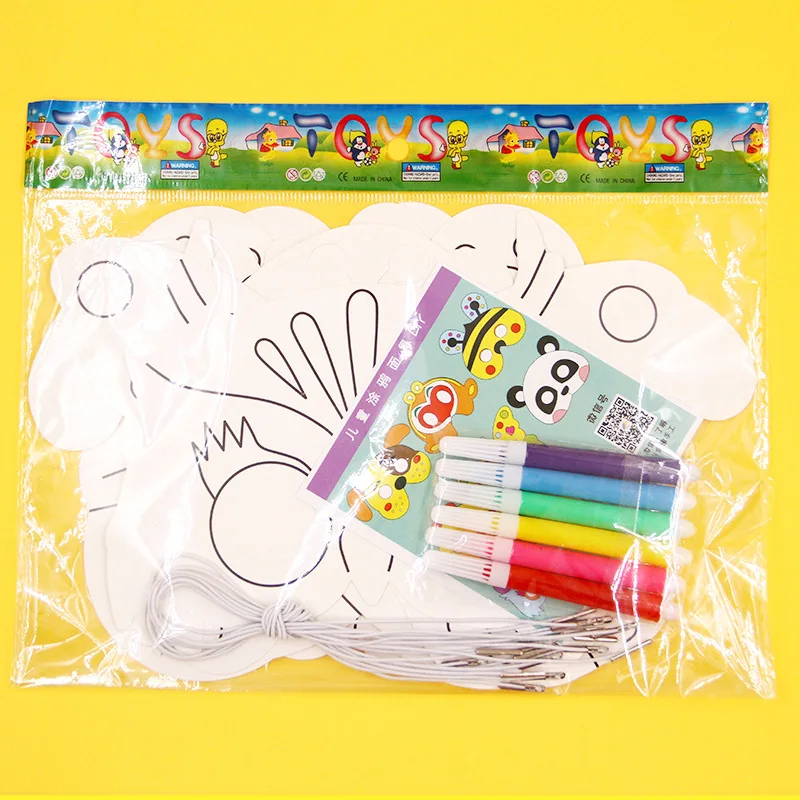 Cartoon Animal DIY Mask Crafts Toy Paper Mask Hand painted Gift White Paper Card Material with Color Pen Creative Color Craft