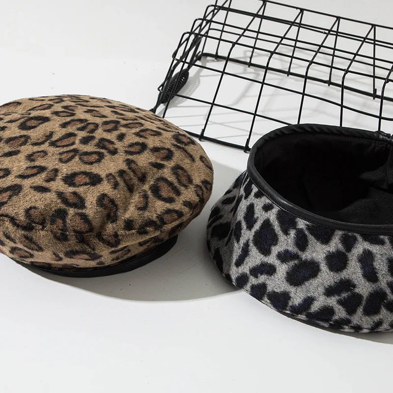 Autumn Winter Leopard Beret Female Painter Hat Leisure Trend Hat Berets Women\'s Trendy Hats Caps Apparel Accessories Winter Hat