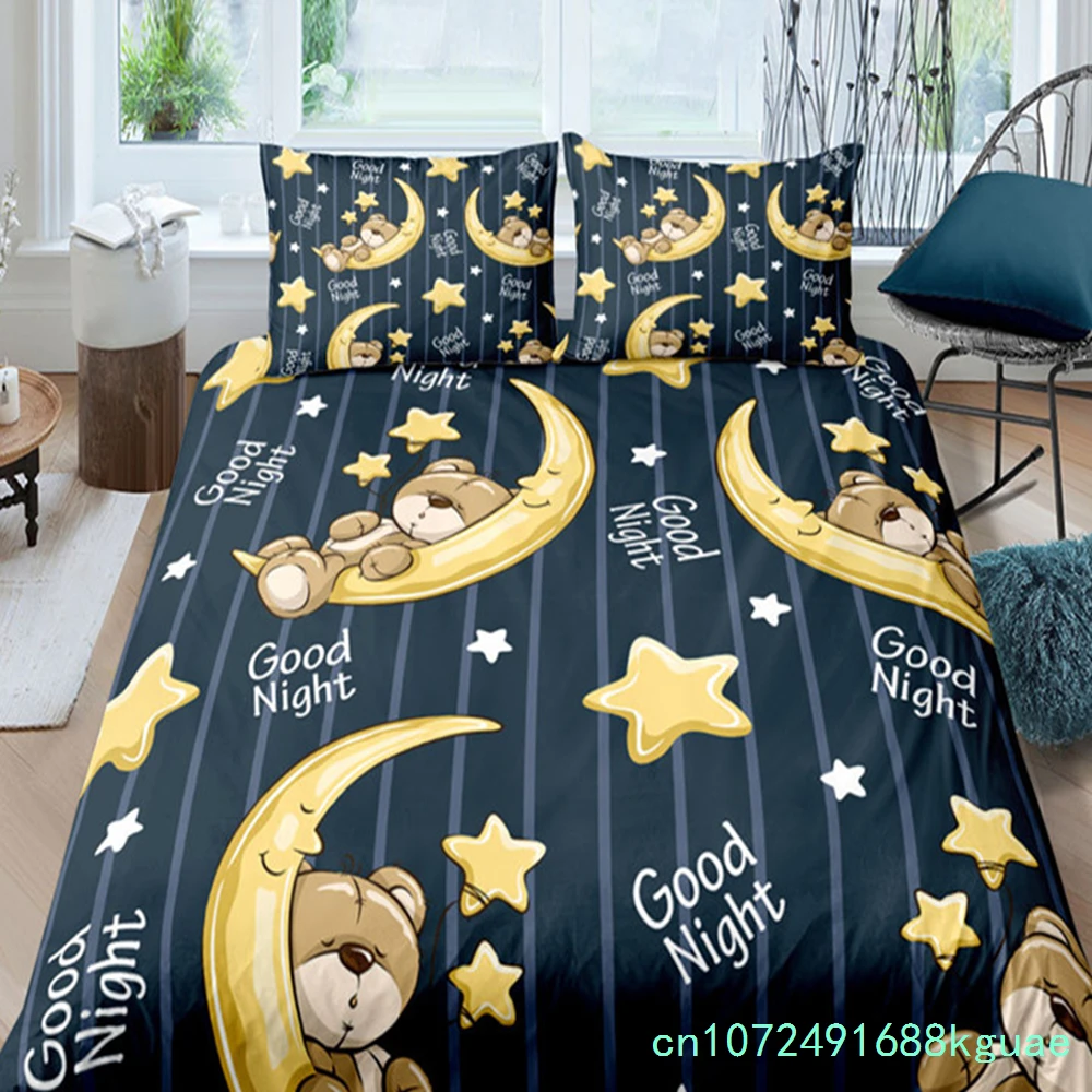 Cartoon Animals Toddler Bedding Set Toy Bear Star Pattern Duvet Cover For Boy Girl Kids Child Teen Microfiber 3D Comforter Cover
