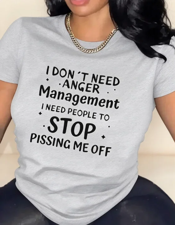 2026 Fashion New Arrival Women Crew Neck Short Sleeve T-Shirt, Bold Statement Fun Quotes Eye-Catching Print Casual Personality Daily Basic Top T-Shirt
