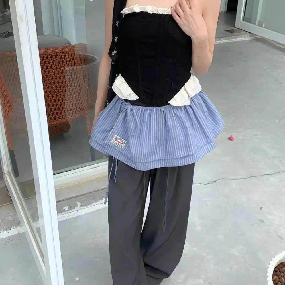 Винтажная милая сетчатая мини-юбка с поясом, декоративная юбка в корейском стиле, юбка до половины тела с высокой талией Y2K, юбка с рюшами по краям для девочек