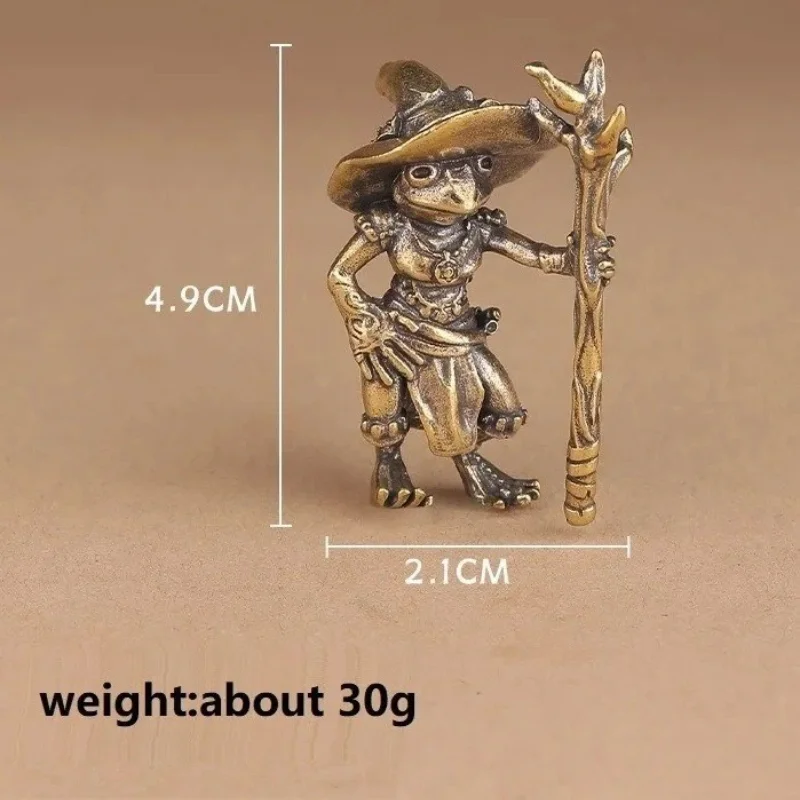 Solid Brass Frog Wizard Figurine Fantasy Toad Mage Mini Statue Retro Metal Art Sculpture Desk Home Decor Collectible Gift
