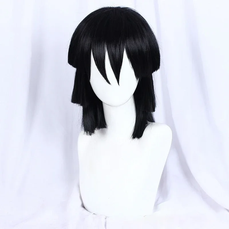 Anime démon Slayer serpent pilier Cos perruque Iguro Obanai personnage perruque couverture balle femme chapeaux noir stratification cheveux courts