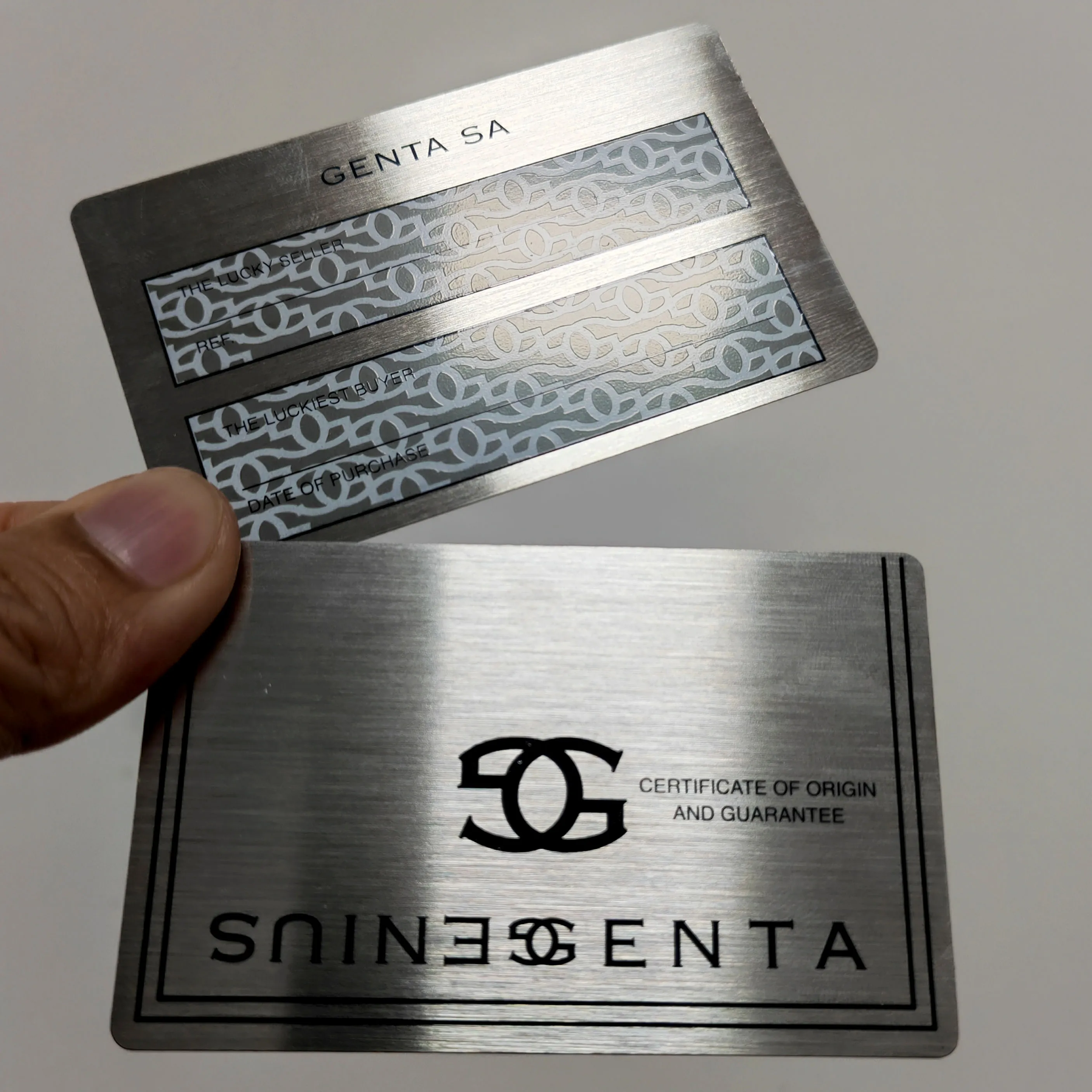 Customized query High Quality Laser Engrave Custom Logo Stainless Steel Warranty Card Authenticity Certificate Metal Card for Wa