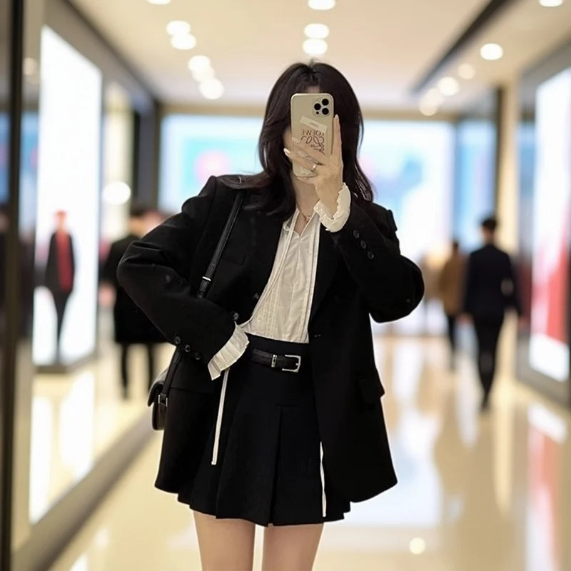 

Women Blazer Cropped Casual All-Match Elegance V Neck Slim Fit Aesthetic Office Lady Front Button Single Trend Streetwear Solid