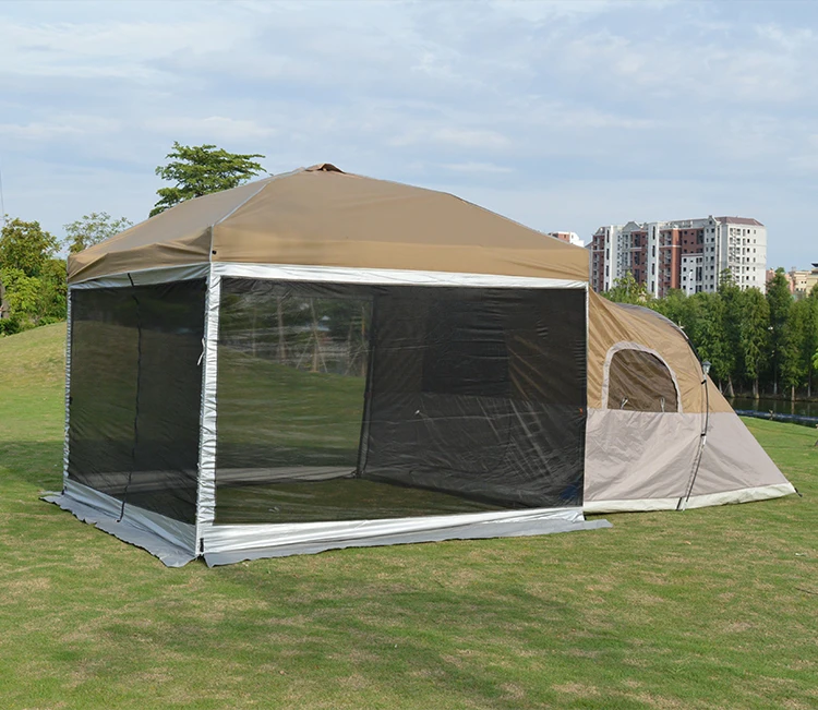 Factory  direct high quality outdoor fold  camping  extension tent, fiberglass pole  Family Tent with Oxford Fabric